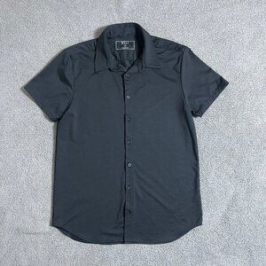 BYLT Executive Fit Shirt Black Stretch Button Up Short Sleeve Men's Medium